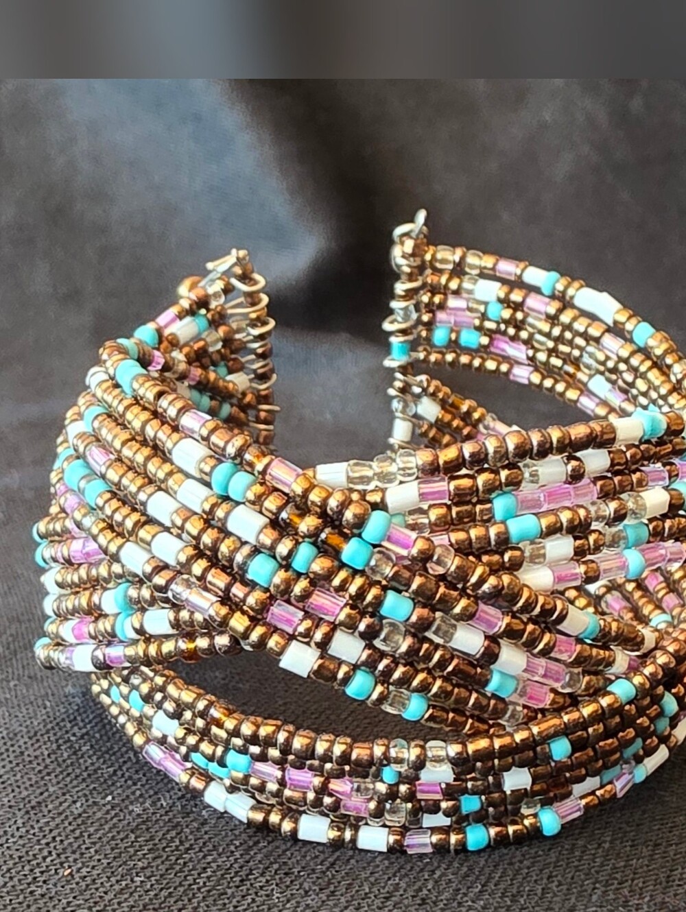 Handcrafted Multi-Strand Seed Bead Cuff Bracelet – Boho Statement Piece